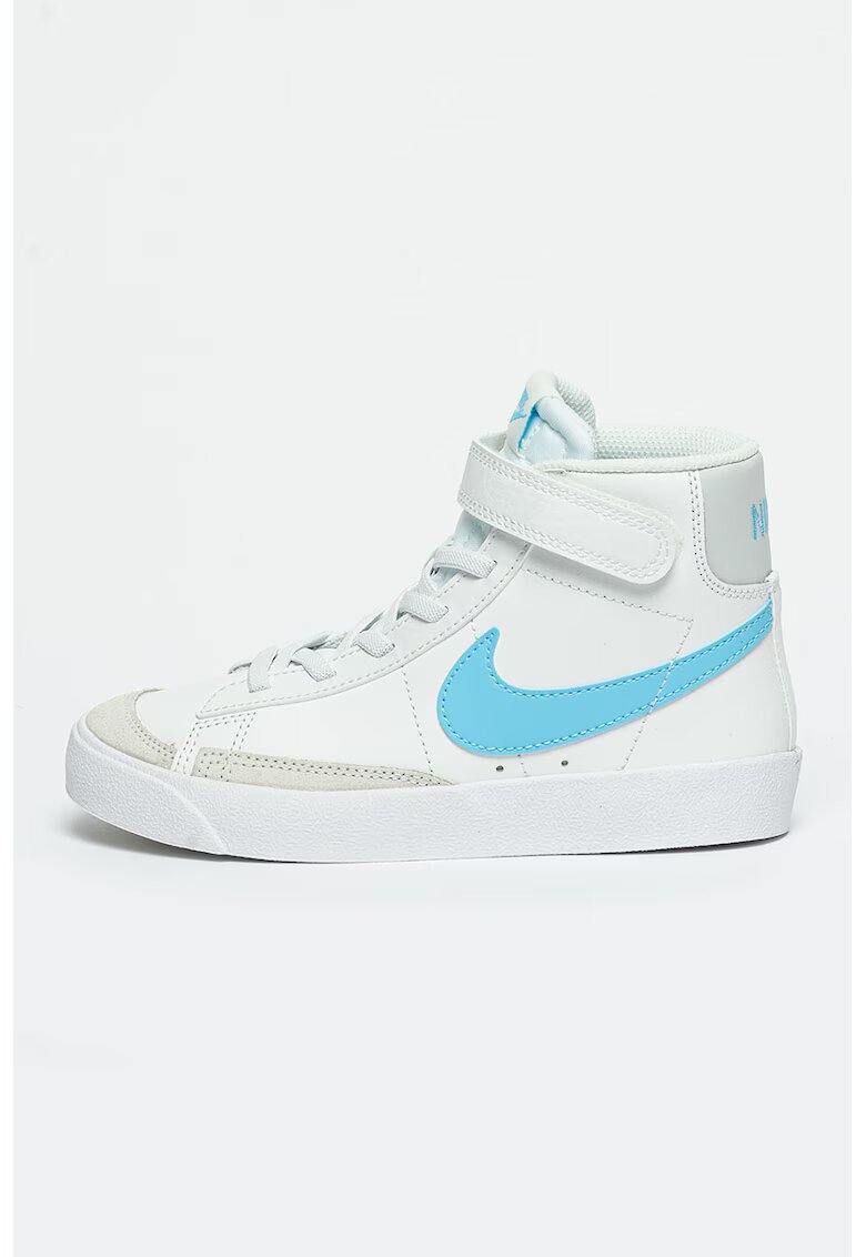 Nike Pantofi sport din piele cu velcro Blazer Mid 77 - Alb/Alb murdar/Albastru deschis