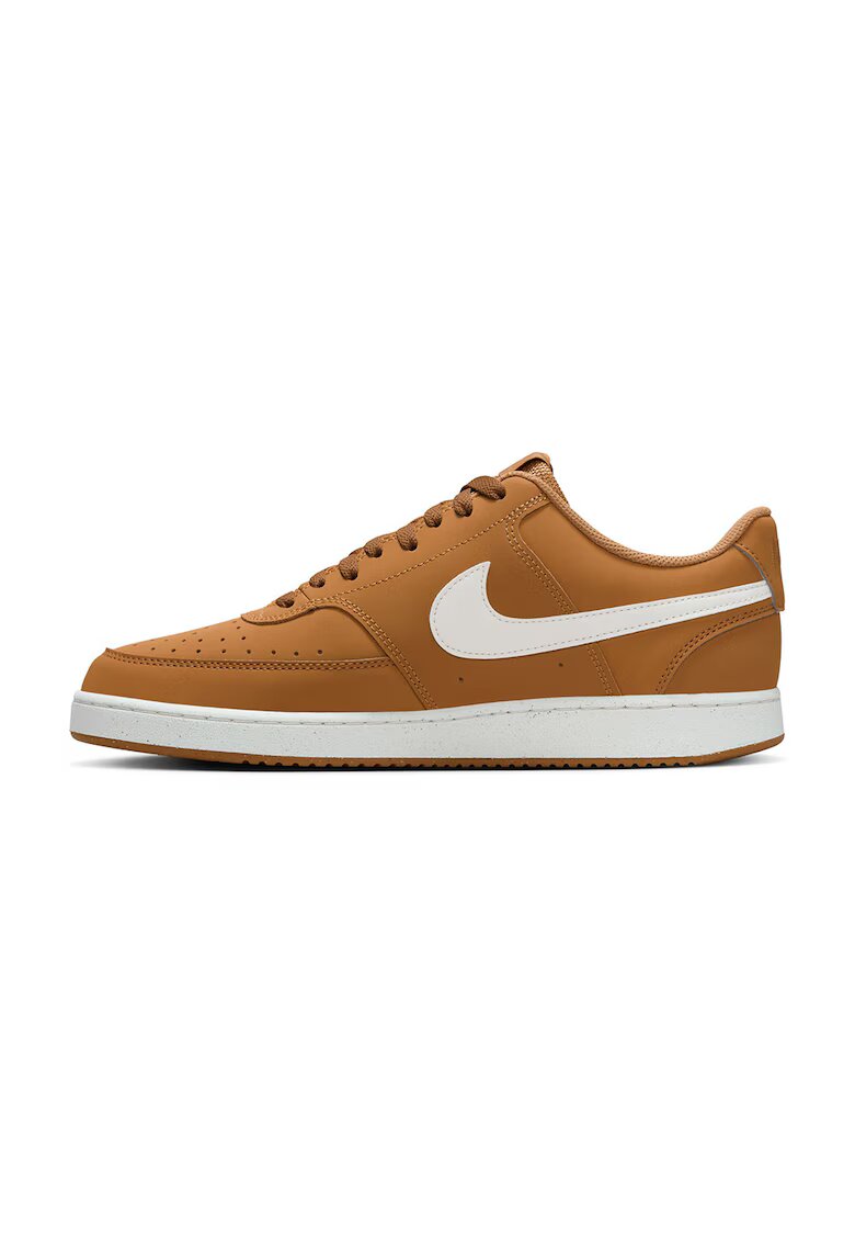 Nike Pantofi sport din piele si piele ecologica Court Vision - Alb/Caramel