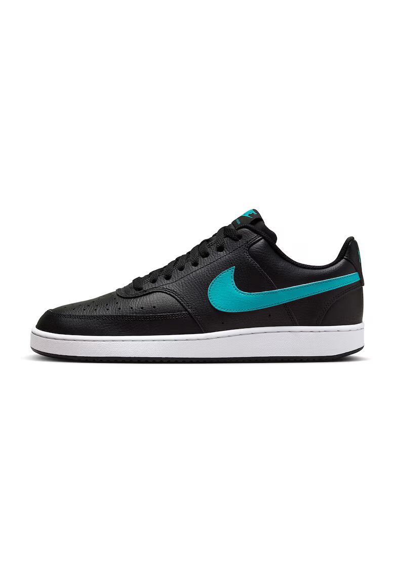 Nike Pantofi sport din piele si piele ecologica Court Vision - Negru/Verde menta