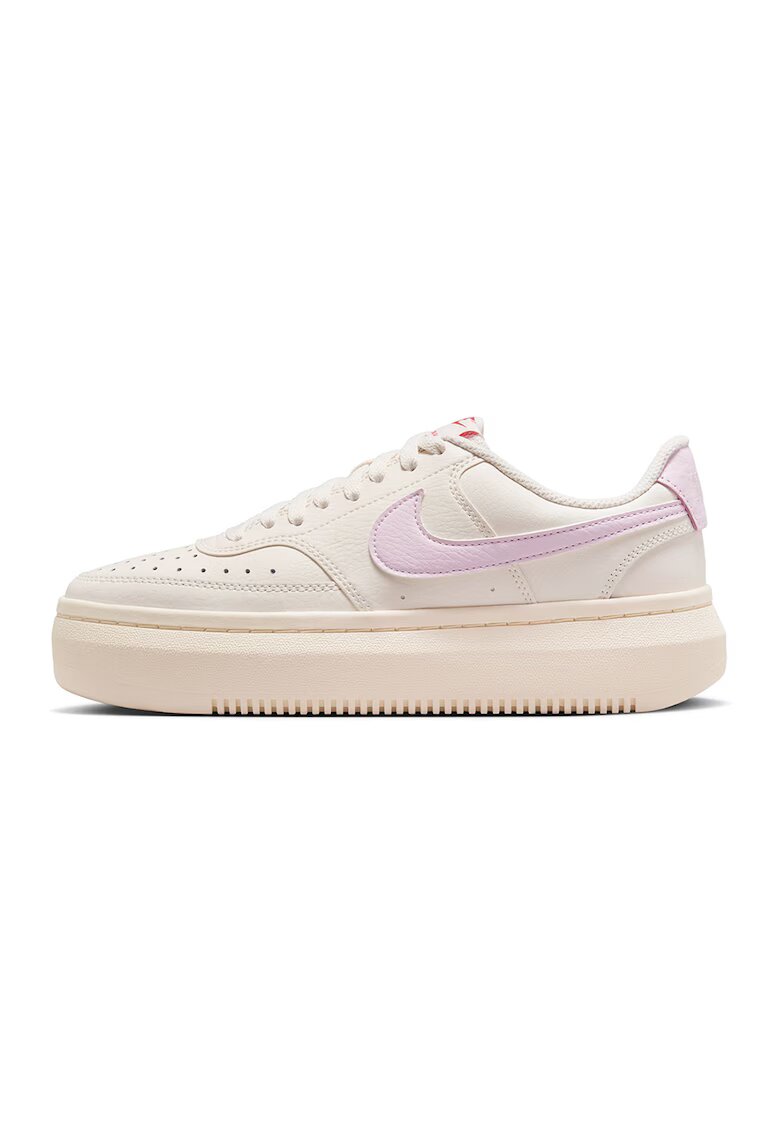 Nike Pantofi sport din piele si piele ecologica cu talpa flatform Court Vision - Lila/Crem