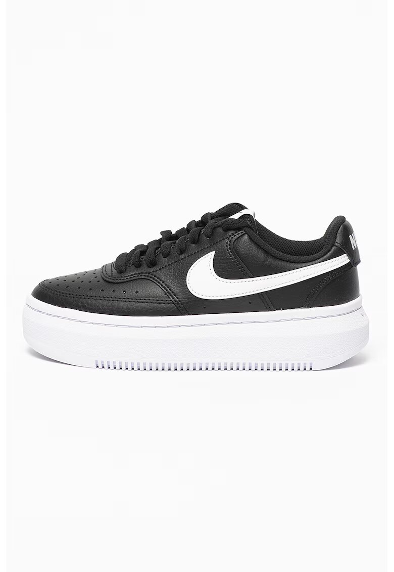 Nike Pantofi sport flatform Court Vision Alta din piele si piele ecologica - Alb/Negru
