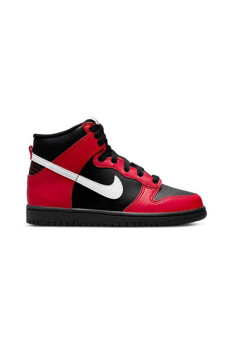 Nike Pantofi sport high-cut din piele ecologica Dunk High - Rosu/Alb/Negru