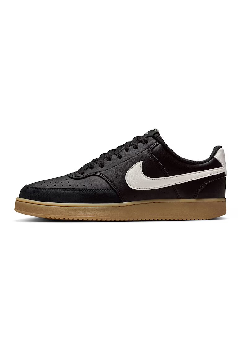 Nike Pantofi sport low-cut Court Vision cu garnituri din piele - Negru/Maro deschis