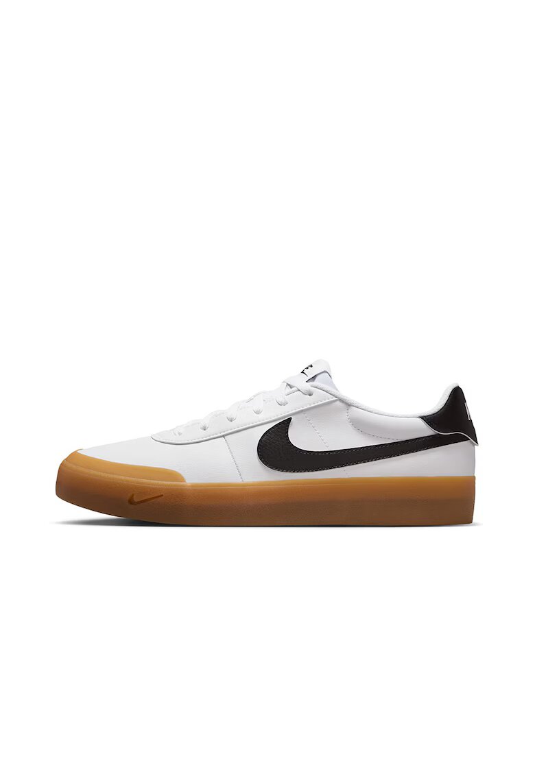 Nike Pantofi sport low-cut din piele ecologica Court - Negru stins/Alb optic