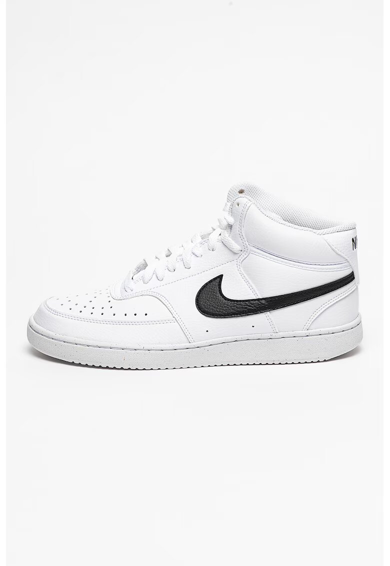 Nike Pantofi sport mid-high de piele ecologica Court Vision - Alb/Negru