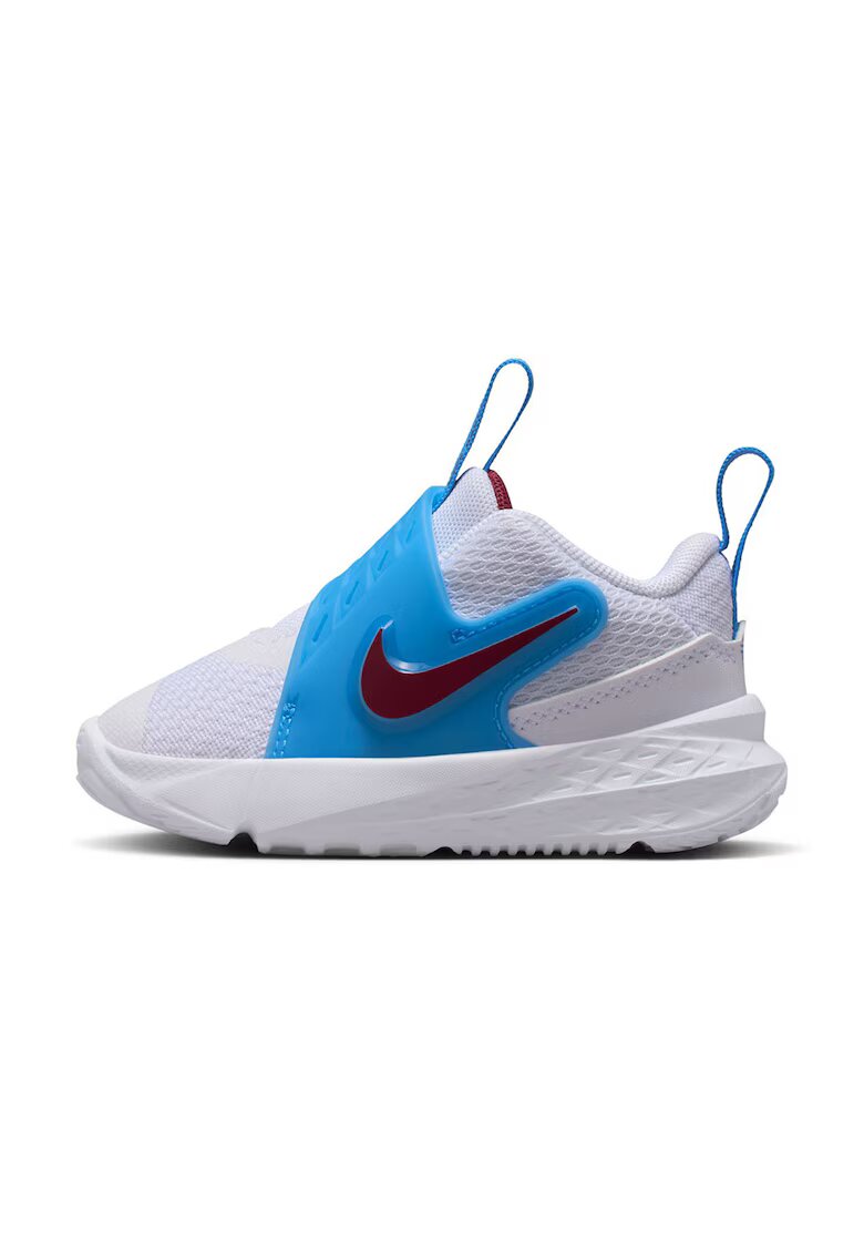Nike Pantofi Team Hustle D cu banda velcro si logo - pentru baschet - Alb murdar/Albastru deschis