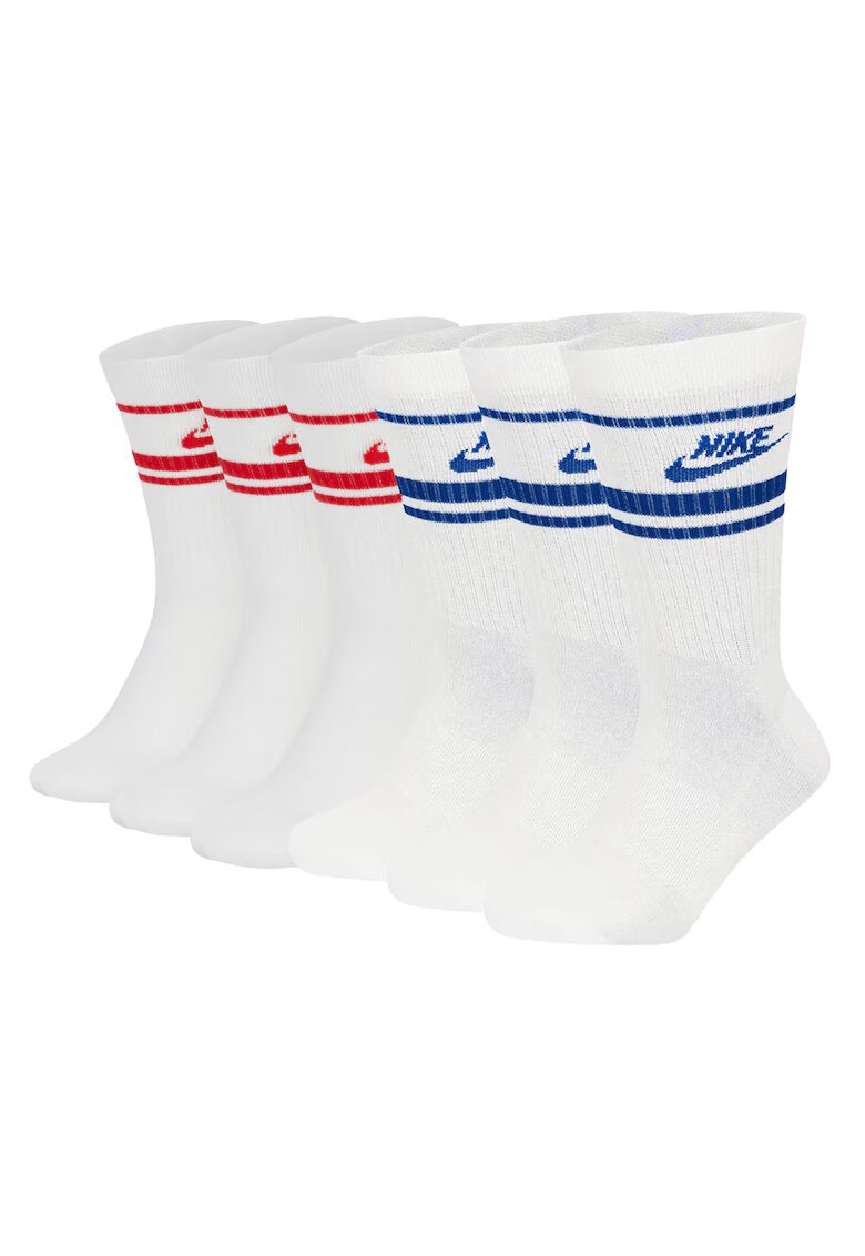 Nike Set de sosete lungi unisex cu imprimeu logo Everyday Essential - 6 perechi - Rosu/Alb/Albastru