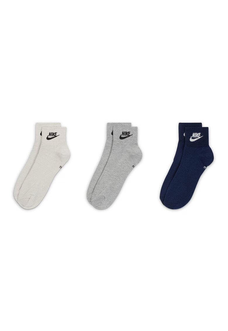 Nike Set de sosete scurte unisex cu logo Essential - 3 perechi - Gri/Grej/Bleumarin