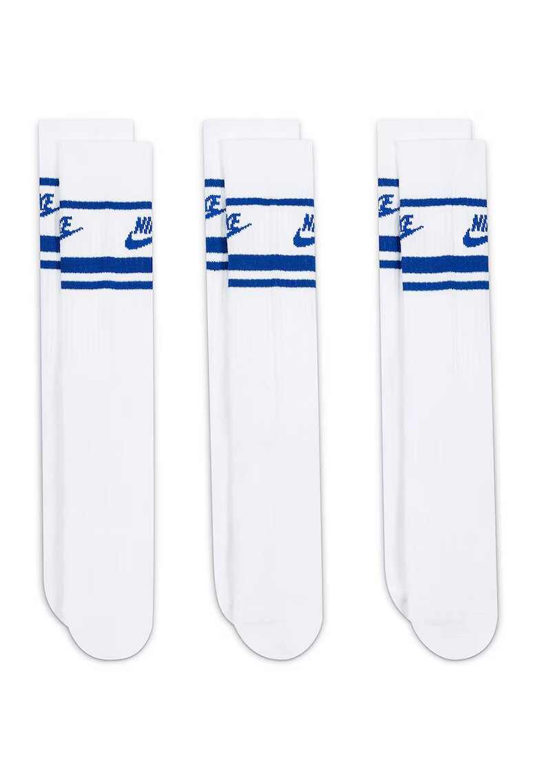 Nike Set de sosete unisex cu imprimeu logo - 3 perechi - Alb/Albastru royal