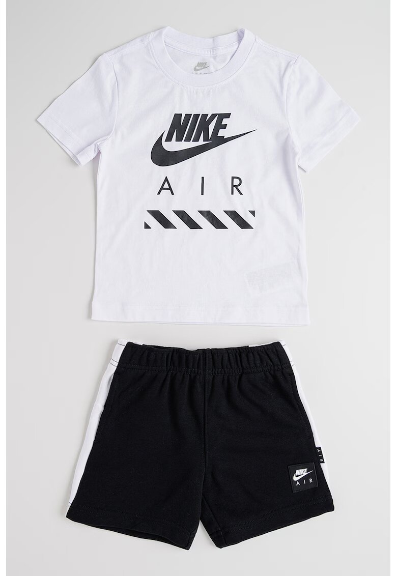 Nike Set de tricou si pantaloni scurti cu imprimeu logo - 2 piese - Negru/Alb optic