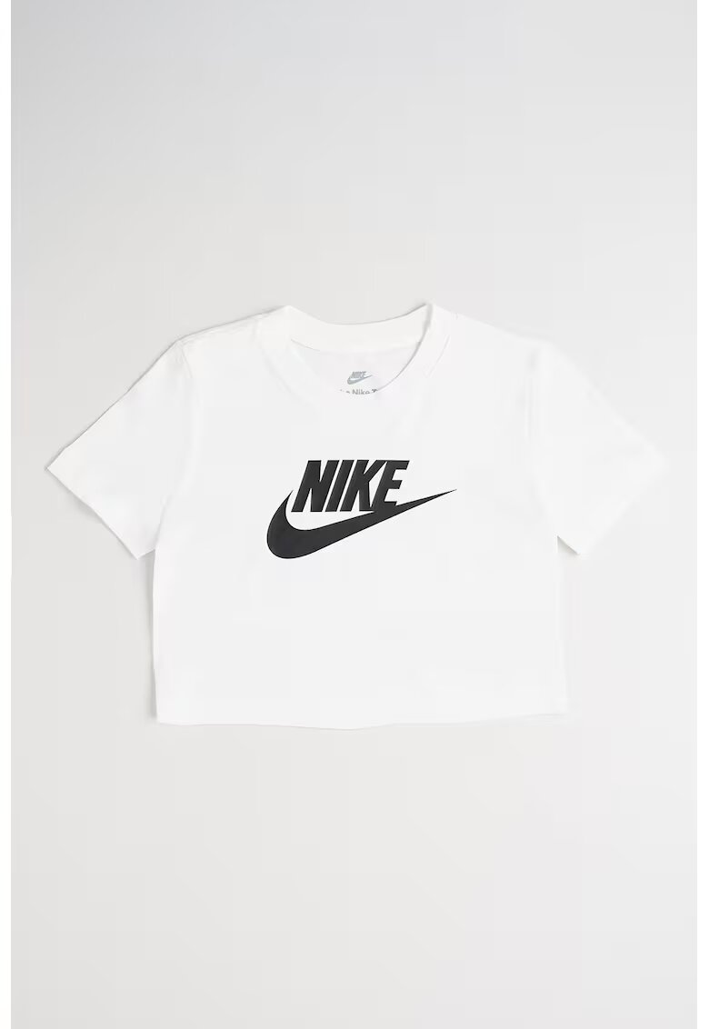 Nike Tricou crop cu decolteu la baza gatului - Negru stins/Alb optic