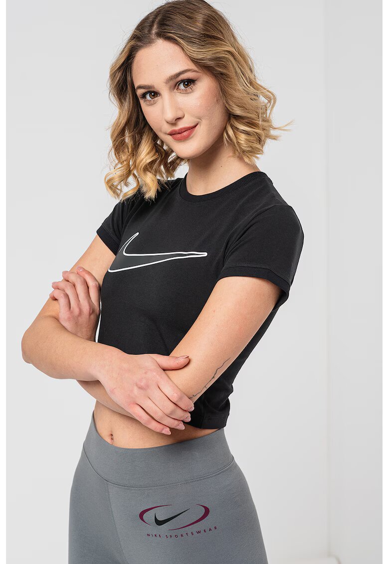 Nike Tricou crop cu imprimeu logo - Negru