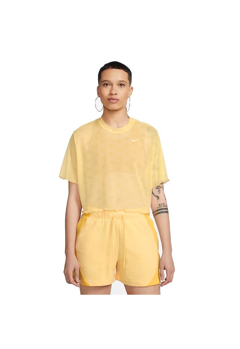Nike Tricou crop din plasa cu imprimeu logo Air - Auriu