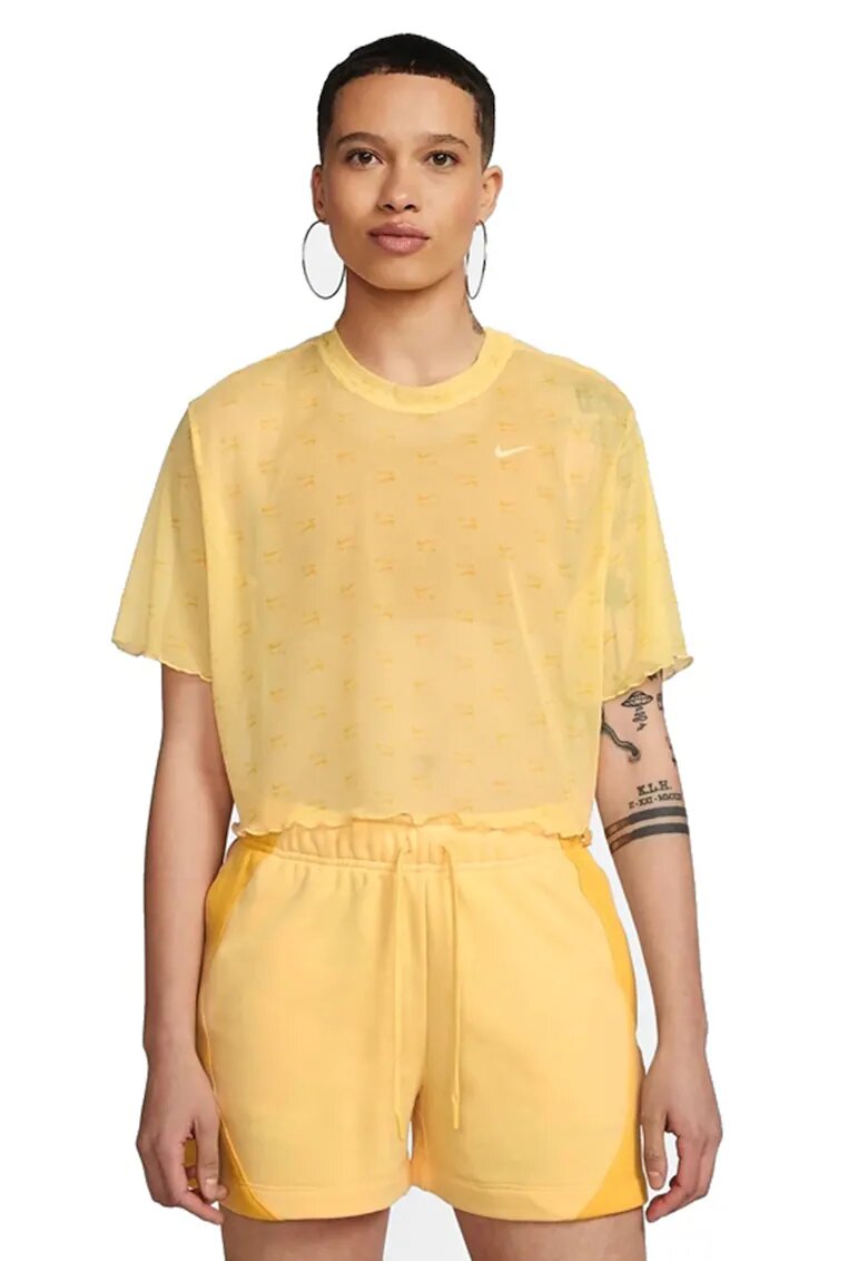Nike Tricou crop din plasa cu imprimeu logo Air - Galben pai