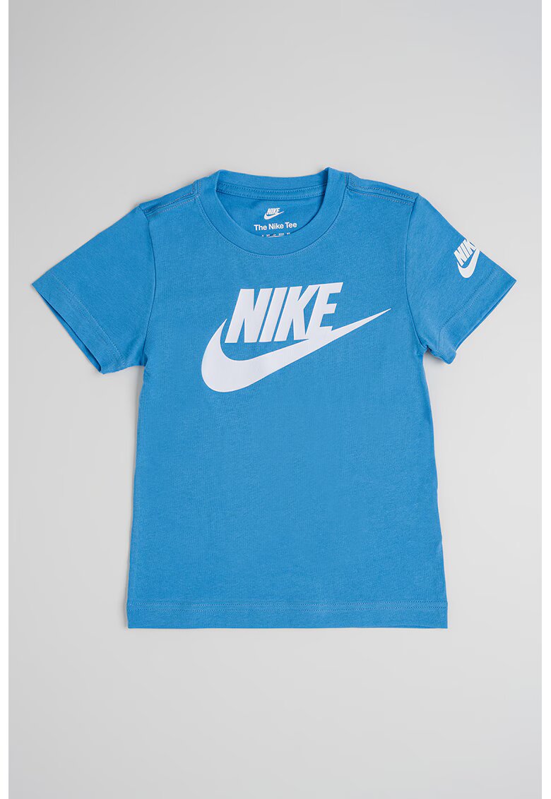 Nike Tricou cu decolteu la baza gatului si logo - Alb optic/Albastru deschis