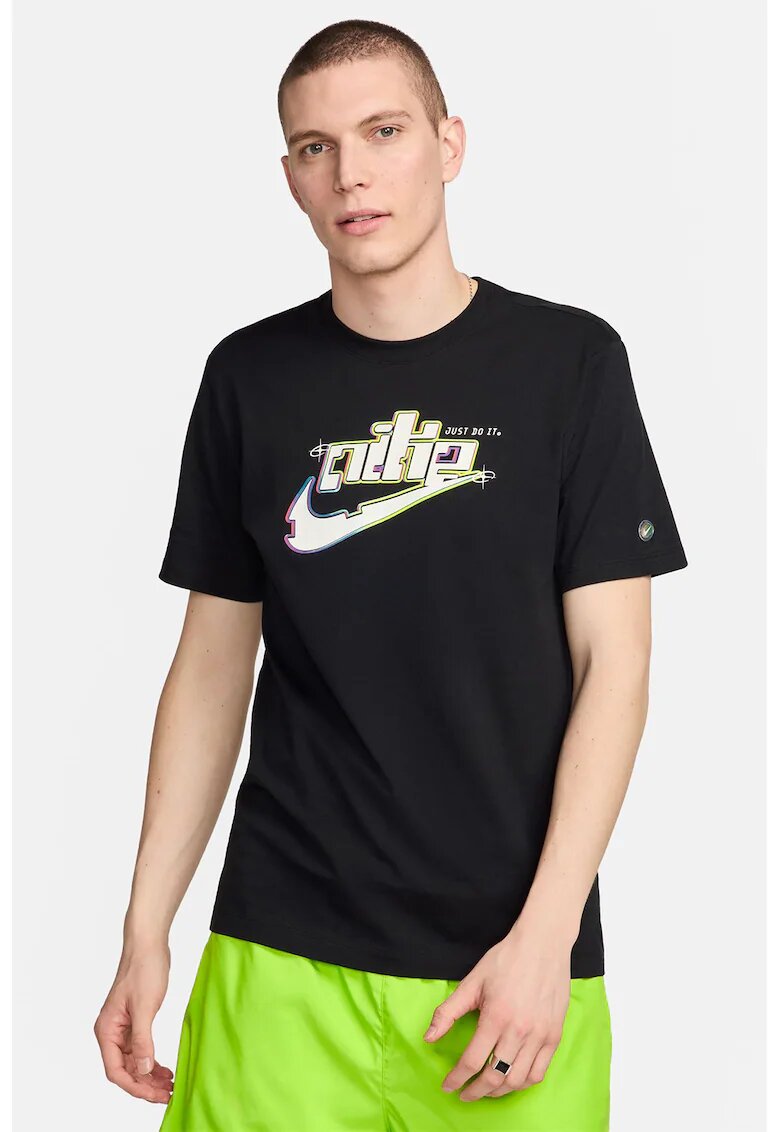 Nike Tricou cu decolteu la baza gatului si logo - Negru/Alb murdar