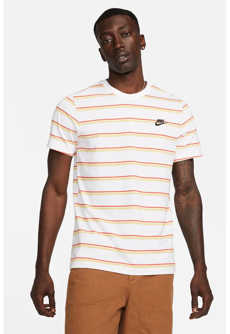 Nike Tricou cu decolteu rotund si model in dungi - Alb/Portocaliu pal/Portocaliu mandarina
