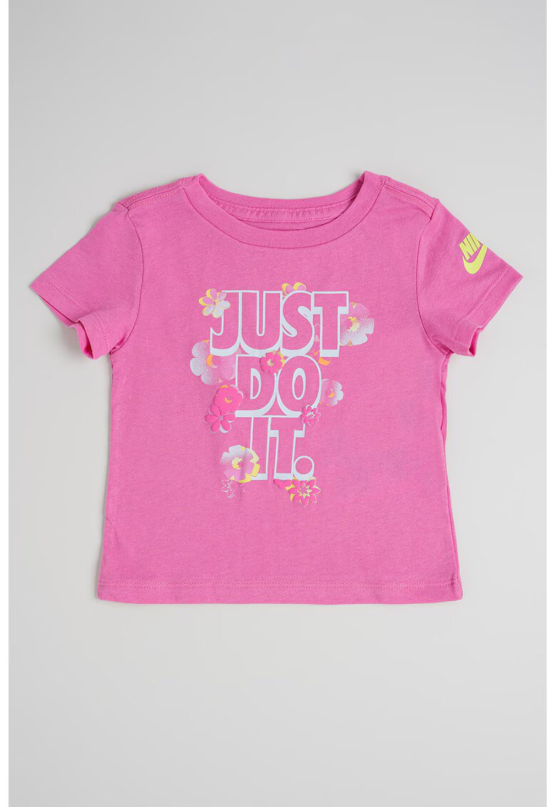 Nike Tricou cu mesaj si model floral - Alb/Galben/Roz deschis