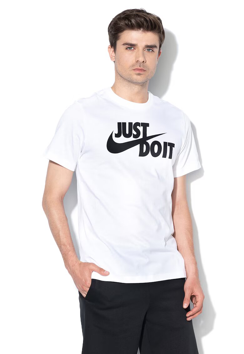Nike Tricou de bumbac cu imprimeu logo si text Swoosh - Alb