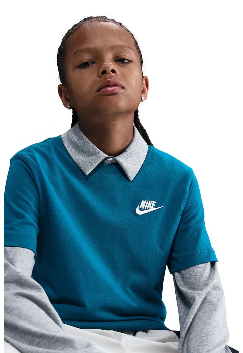 Nike Tricou din bumbac cu decolteu la baza gatului Futura - Albastru petrol