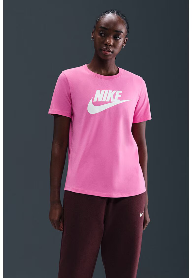 Nike Tricou din bumbac cu imprimeu logo Essentials - Alb/Roz deschis