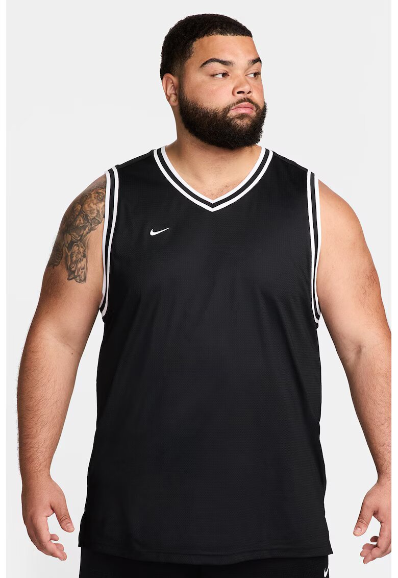 Nike Tricou fara maneci cu decolteu in V pentru baschet - Alb/Negru
