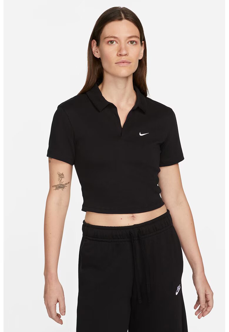 Nike Tricou polo crop Essential - Negru