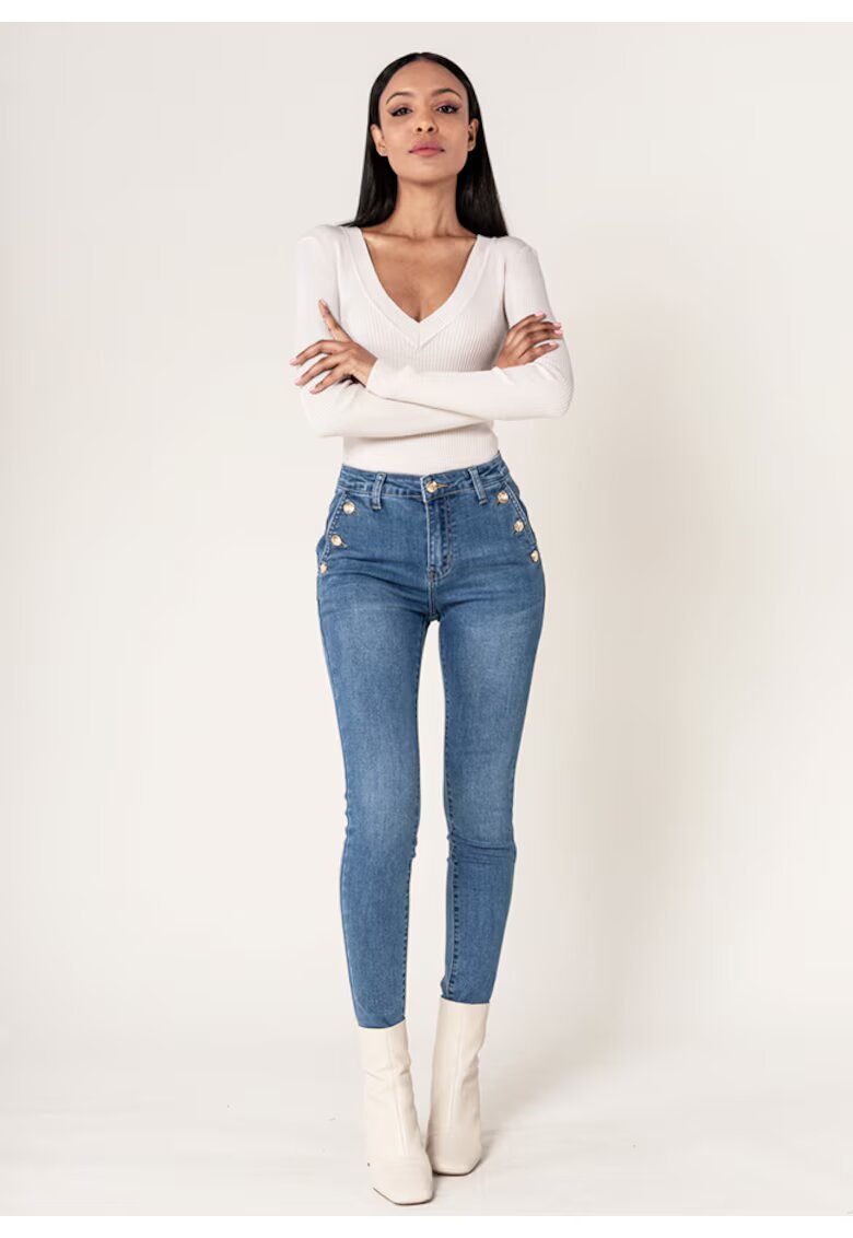 Nina Carter Blugi dama albastri slim cu nasturi P217-5 M9 18440 - Albastru