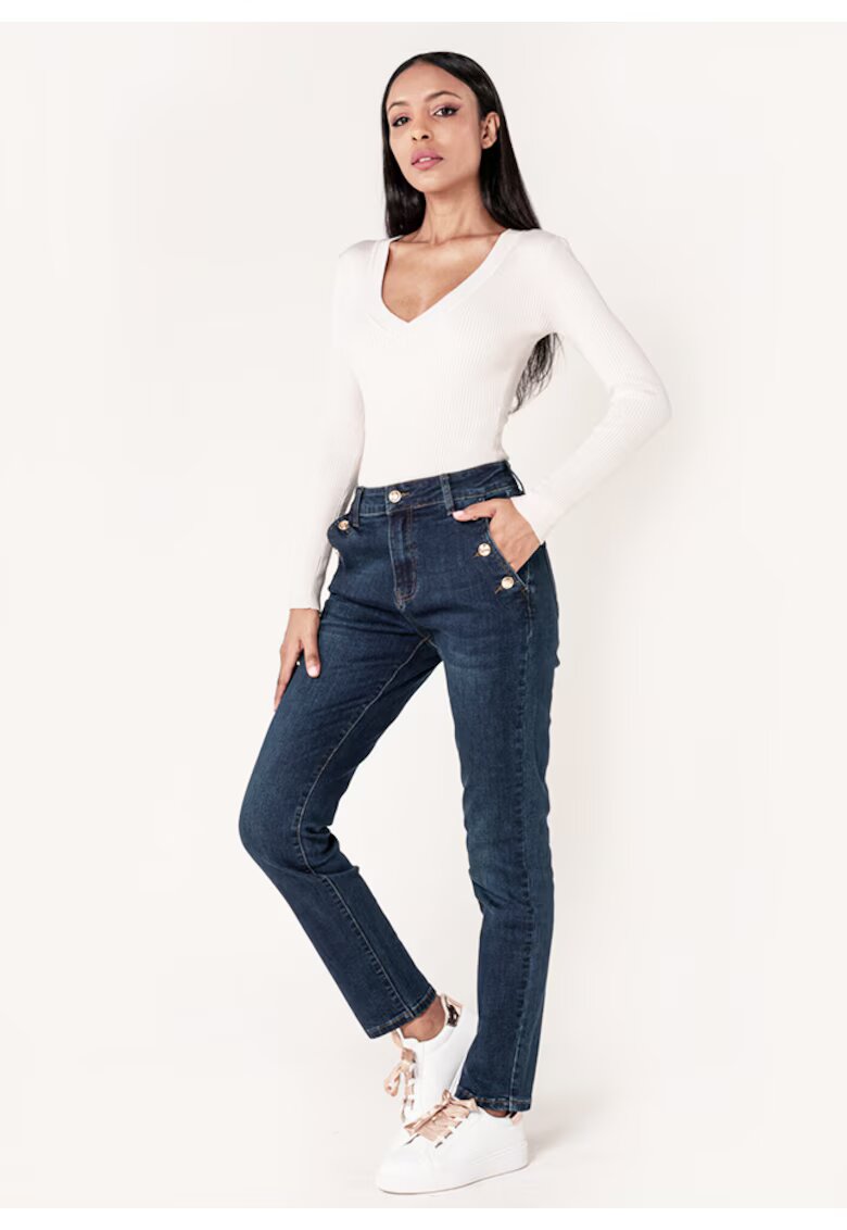Nina Carter Blugi dama mom fit albastru inchis P216 M10 17947 - Albastru inchis