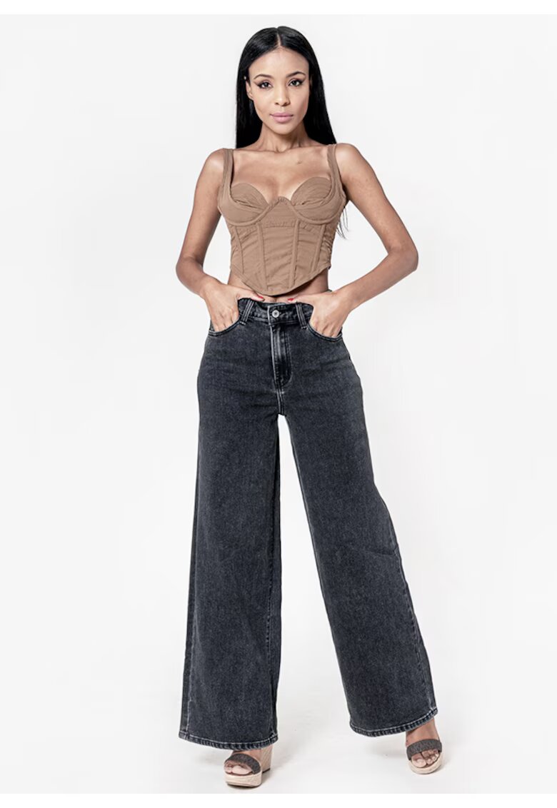 Nina Carter Blugi negri dama wide leg YY300-8 M10 17949 - Negru