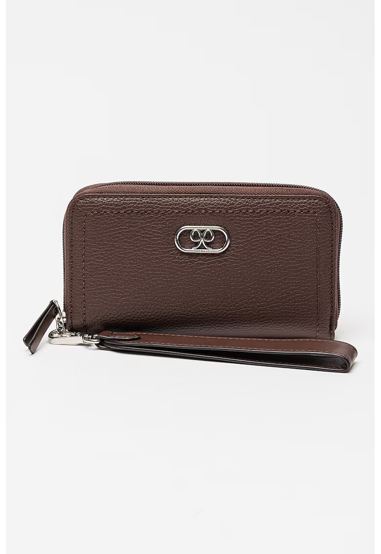 NINE WEST Portofel de piele ecologica cu fermoar si bareta detasabila pentru incheietura - Maro inchis