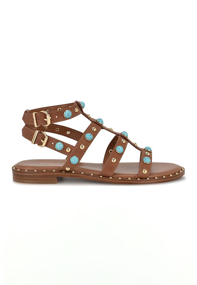 NINE WEST Sandale din piele ecologica cu aplicatii Mindela - Albastru pastel/Maro deschis