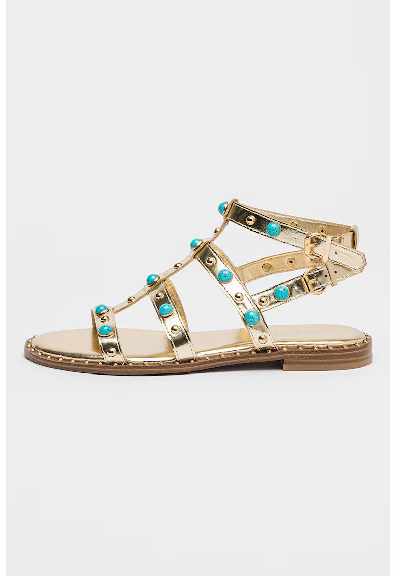NINE WEST Sandale din piele ecologica cu aplicatii Mindela - Auriu/Turcoaz