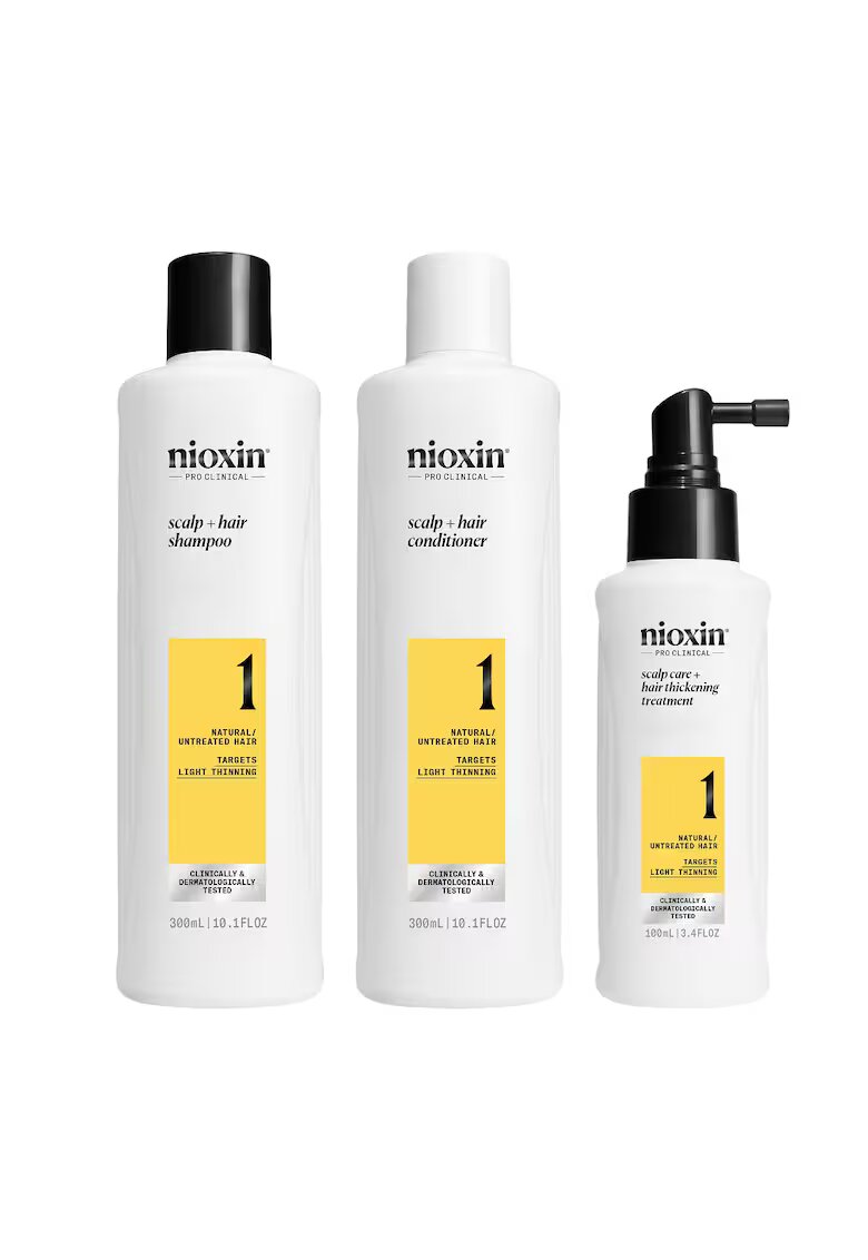 Nioxin Set profesional impotriva ruperii System 1 pentru par natural cu aspect usor subtiat: Sampon + Balsam + Tratament - 700 ml