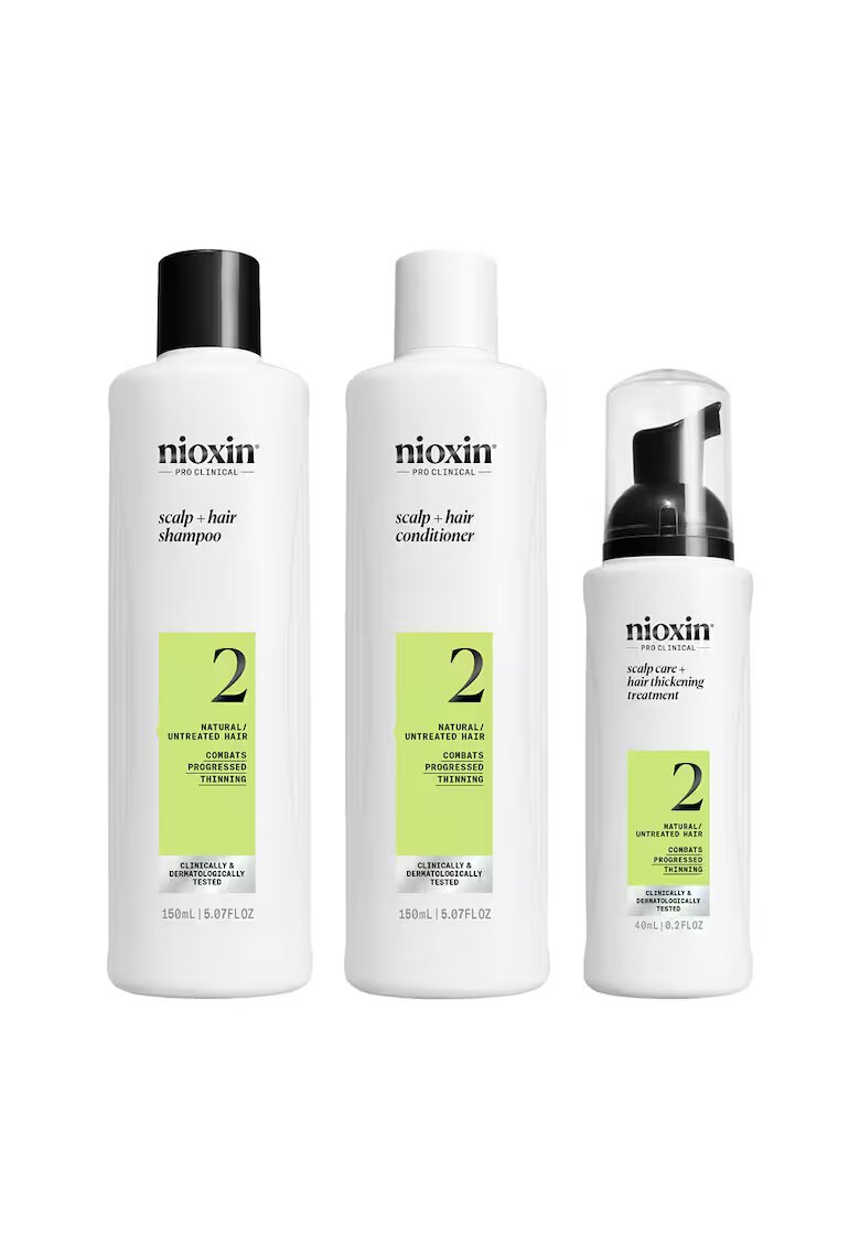 Nioxin Set profesional impotriva ruperii System 2 pentru par natural afectat de subtiere avansata: Sampon + Balsam + Tratament - 340 ml