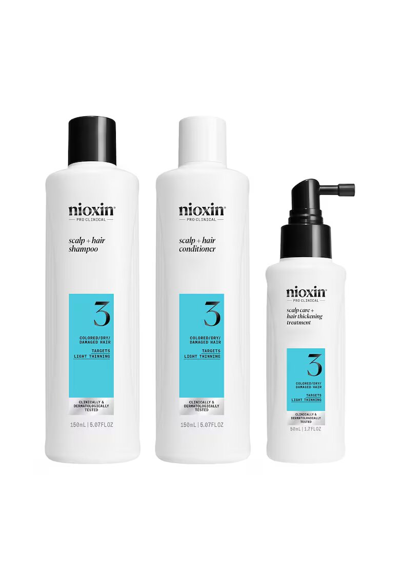 Nioxin Set profesional impotriva ruperii System 3 pentru par vopsit sau deteriorat cu aspect usor subtiat: Sampon + Balsam + Tratament - 350 ml