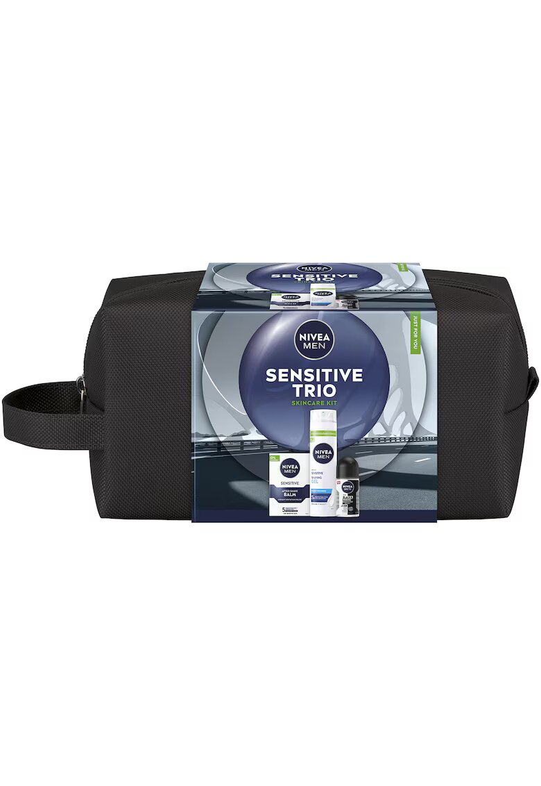 Nivea Men Set: Balsam dupa ras pentru ten sensibil 100 ml + Gel pentru ras pentru ten sensibil 200 ml + Deodorant stick Invisible Black & White Power 50 ml