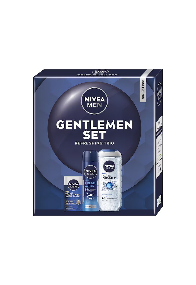 Nivea Men Set: Crema de fata anti-rid Hyaluron - SPF 15 - 50 ml + Gel de dus Pure Impact + Deodorant spray Fresh Activ 150 ml