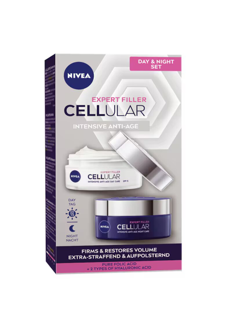 Nivea Pachet Hyaluron Cellular Filler + Firming: Crema de zi SPF 15 - 50 ml + Crema de noapte - 50 ml