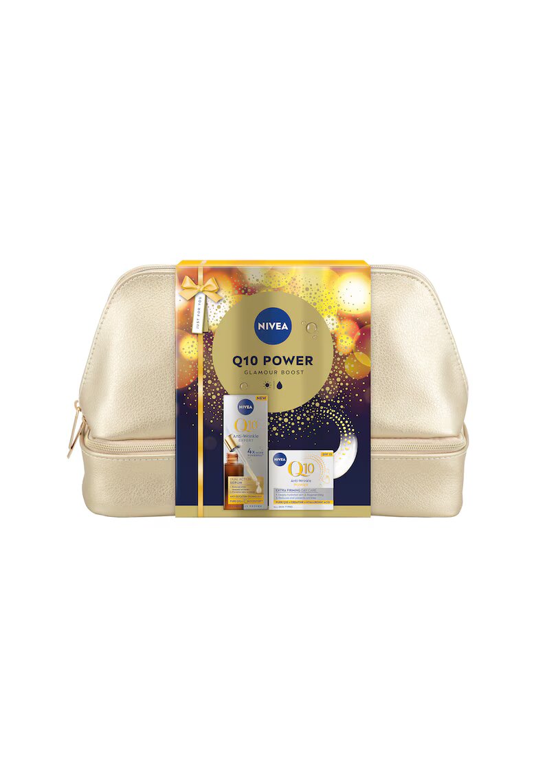 Nivea Set: Serum Q10 dual-action -anti-age & anti-glycation 30ml + Crema de zi anti-rid Q10 - SPF 15 - 50 ml + geanta cadou