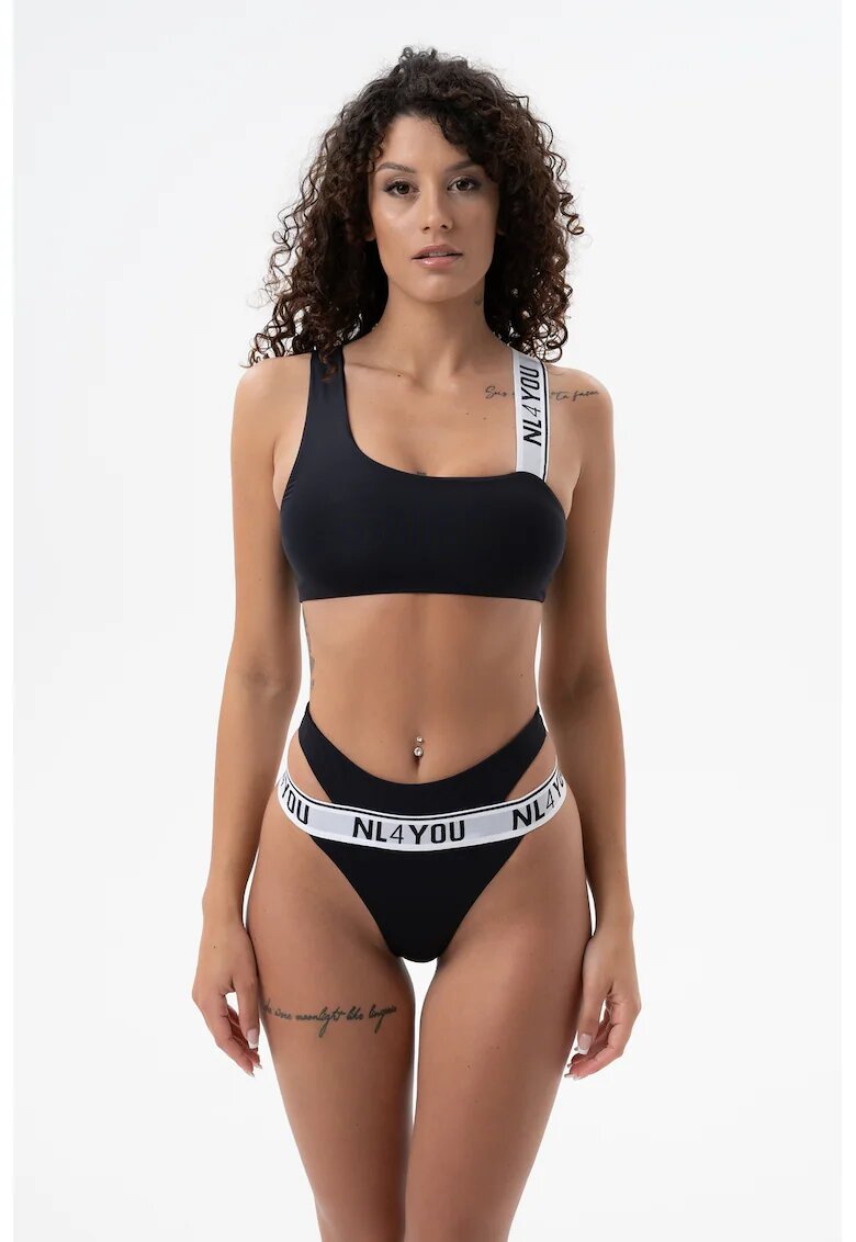 NL4YOU Costum de baie din doua piese cu imprimeu logo - Negru stins