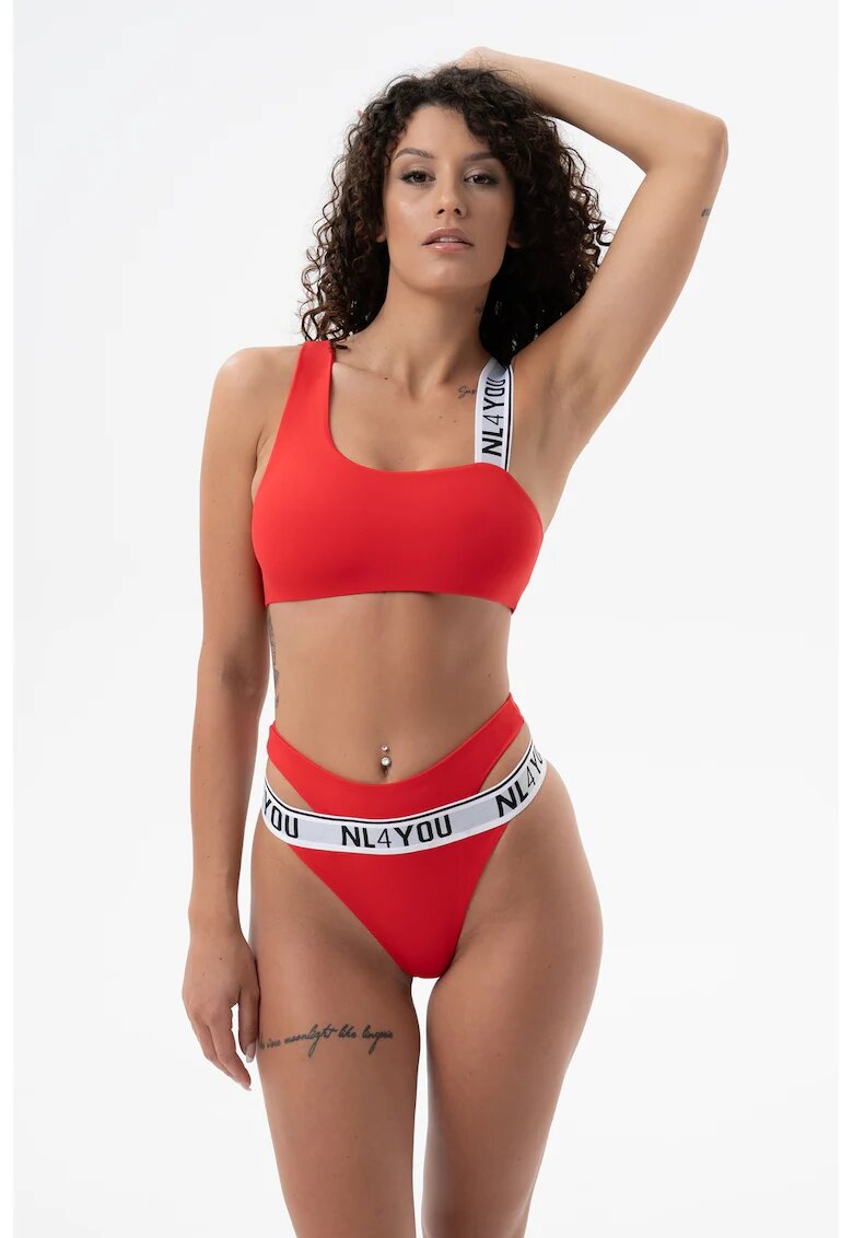 NL4YOU Costum de baie din doua piese cu logo - Caramiziu