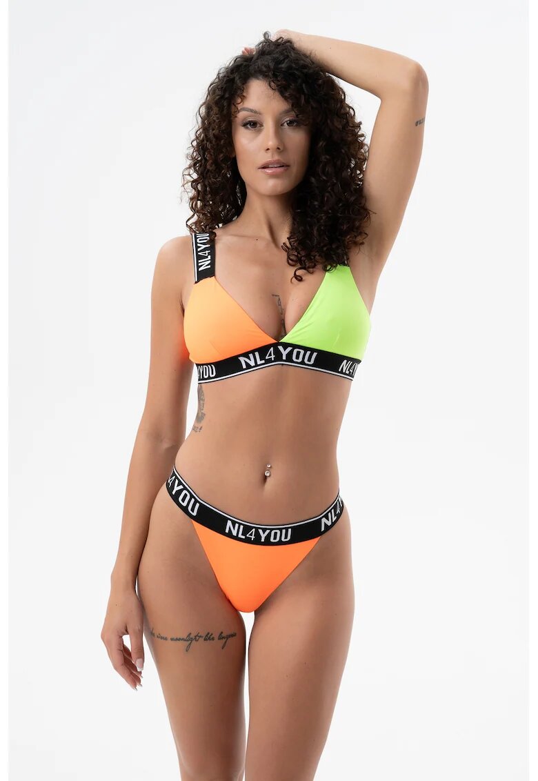 NL4YOU Costum de baie din doua piese cu logo - Portocaliu persan/Verde lime