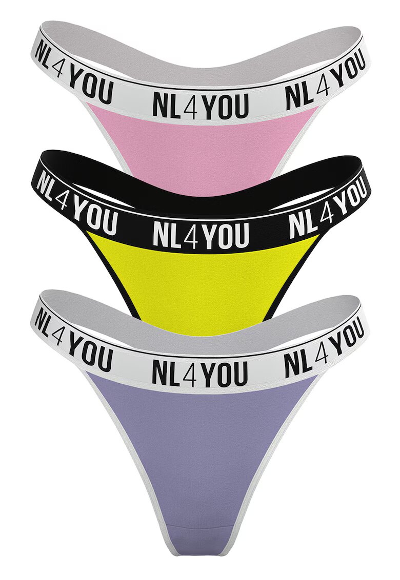 NL4YOU Set de chiloti tanga cu banda logo in talie - 3 perechi - Multicolor