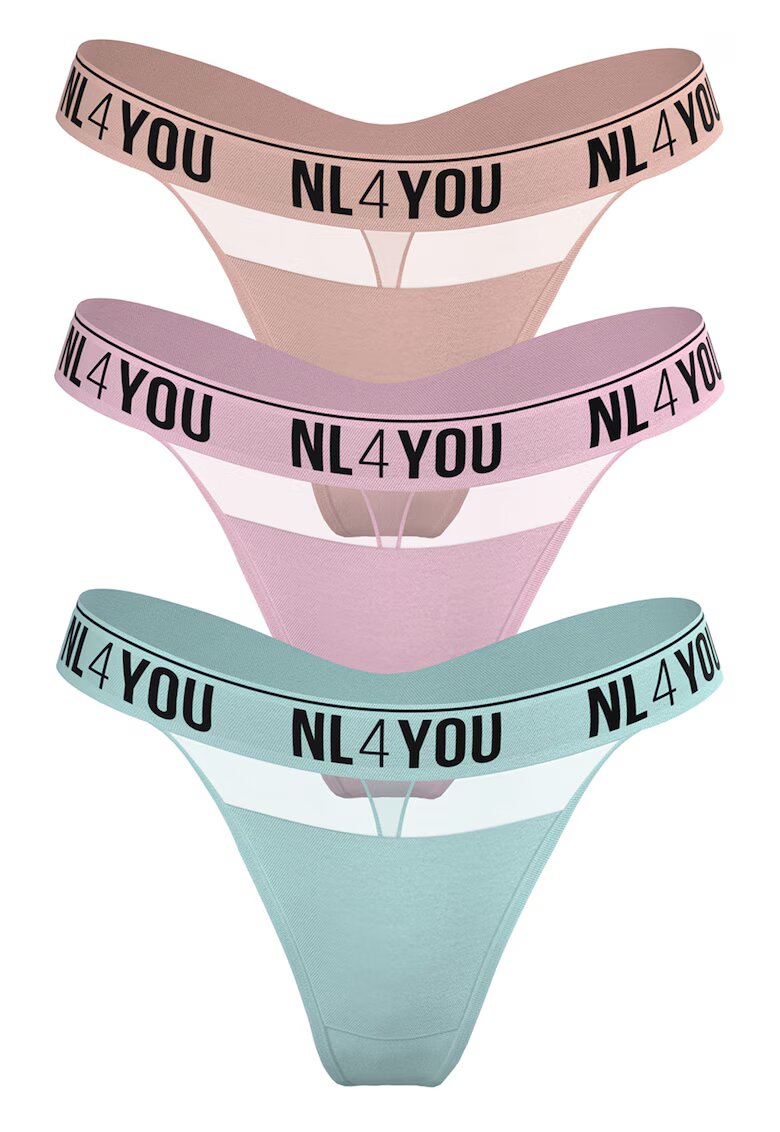NL4YOU Set de chiloti tanga cu insertii de plasa - 3 perechi - Multicolor