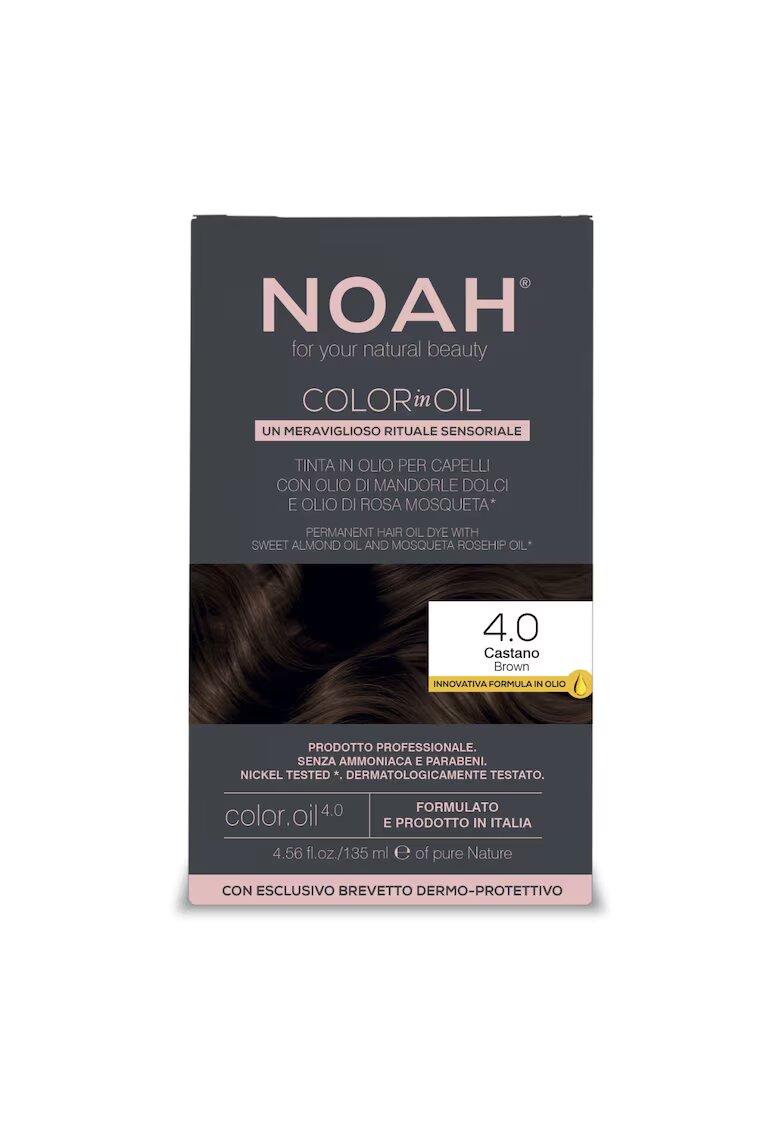 NOAH Vopsea de par permanenta fara amoniac pe baza de ulei - 4.0 Saten (Brown) - Color in Oil - 135 ml