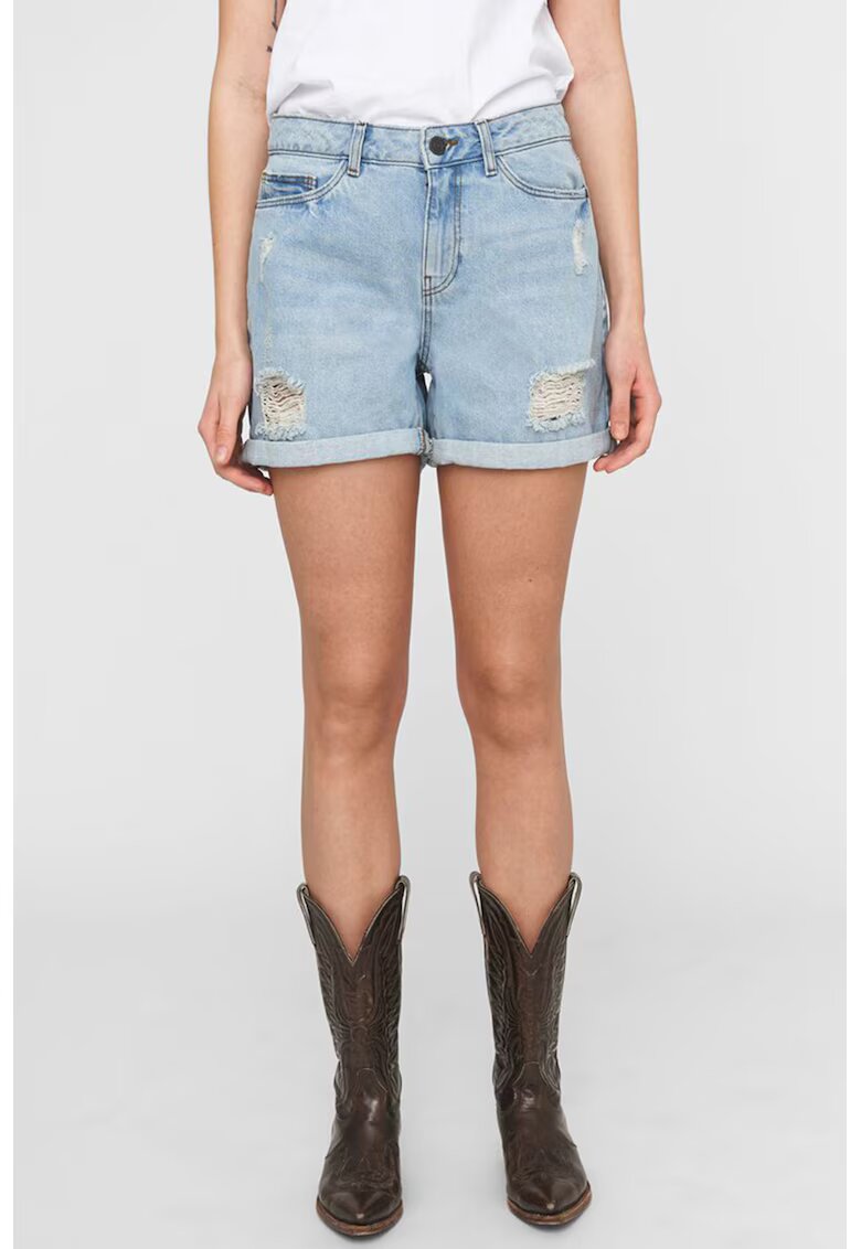 Noisy May Pantaloni scurti din denim cu detalii cu aspect deteriorat - Albastru deschis