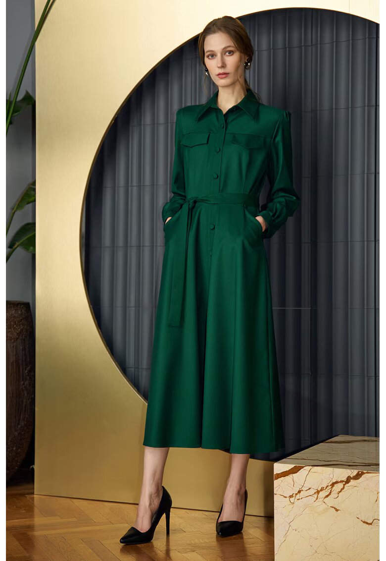 Noria Anis Roche-camasa midi cu buzunare laterale - Verde