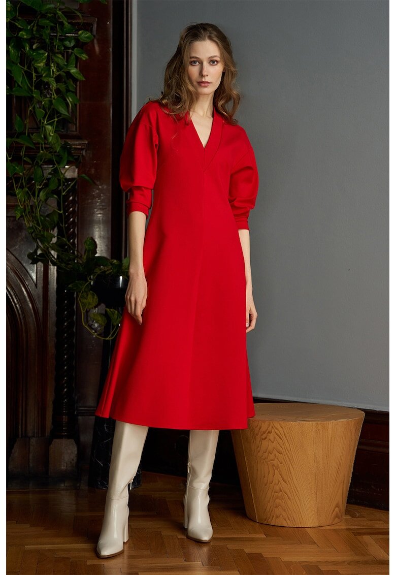 Noria Anis Rochie midi cu decolteu in V Scarlet - Rosu