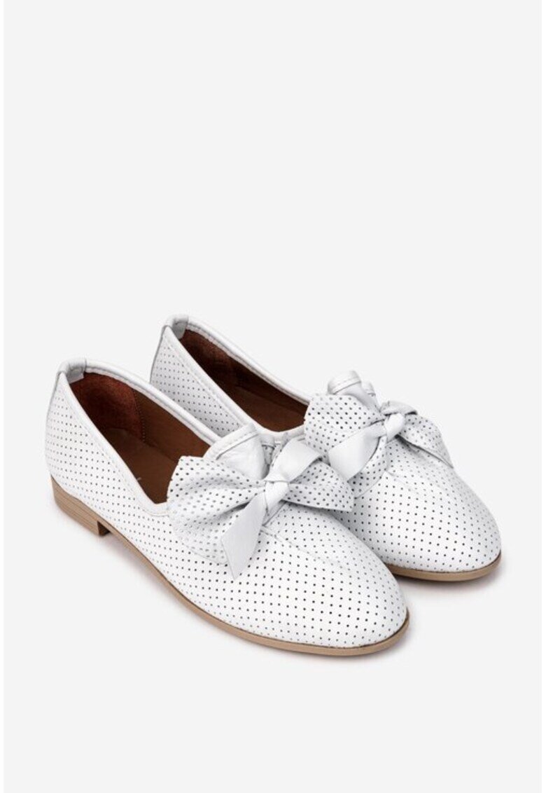 NUR Pantofi dama din piele alba cu ornament